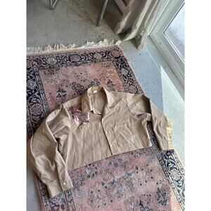 Women's XL Top Tan Custom Cropped Military Floral Silk Patchwork Vintage